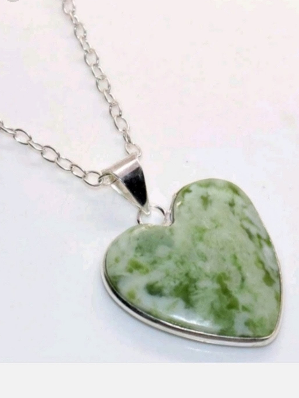 Larsonite Jasper Heart-Shaped Gemstone 925 Sterling Silver Handmade Necklace
